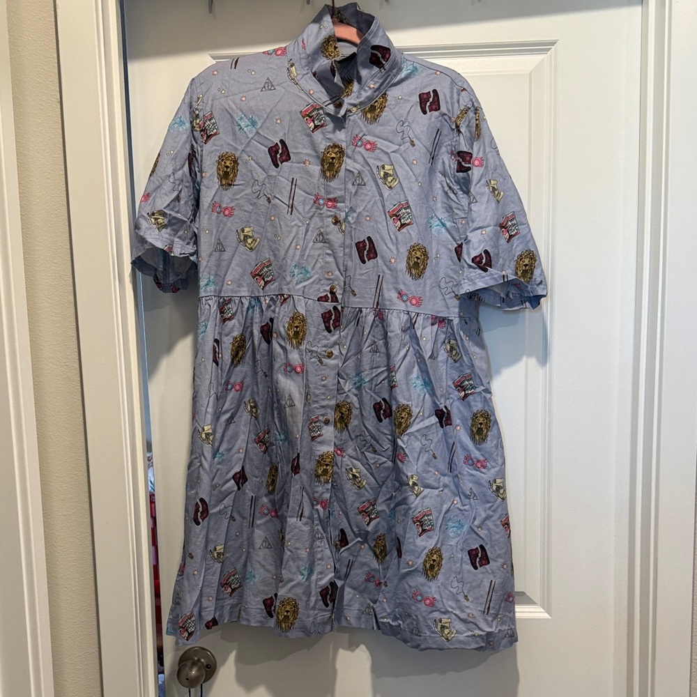 Light Blue Harry Potter  Midi Dress with Short Sleeves